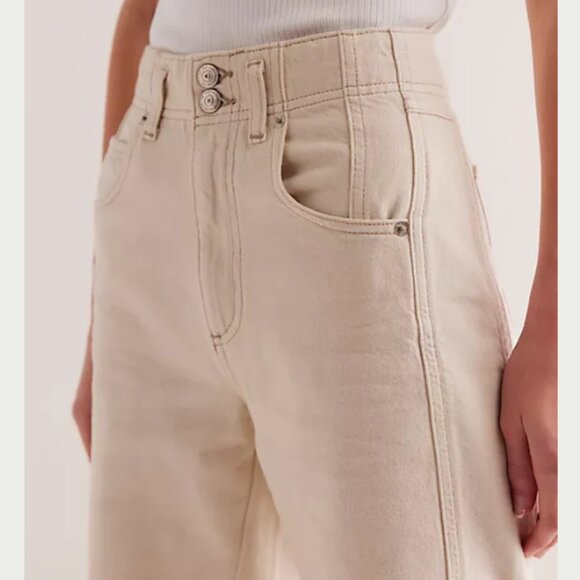 new Free People Aster High Rise Rigid Relaxed Straight Leg Jeans in Cream 256 4S - Picture 7 of 12